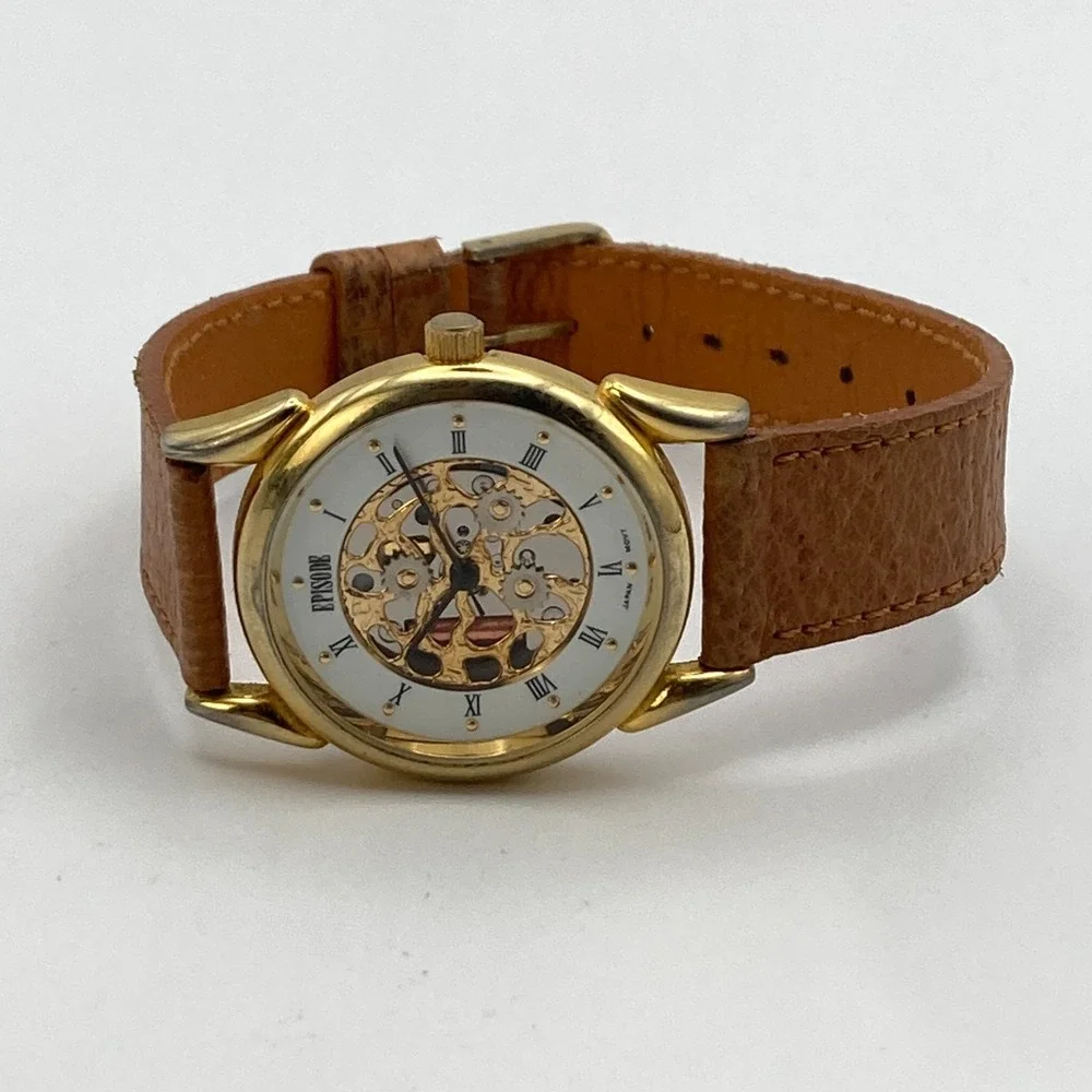 Vintage Episode Women's Watch 32mm Gold Tone Faux Skeleton New Battery 8